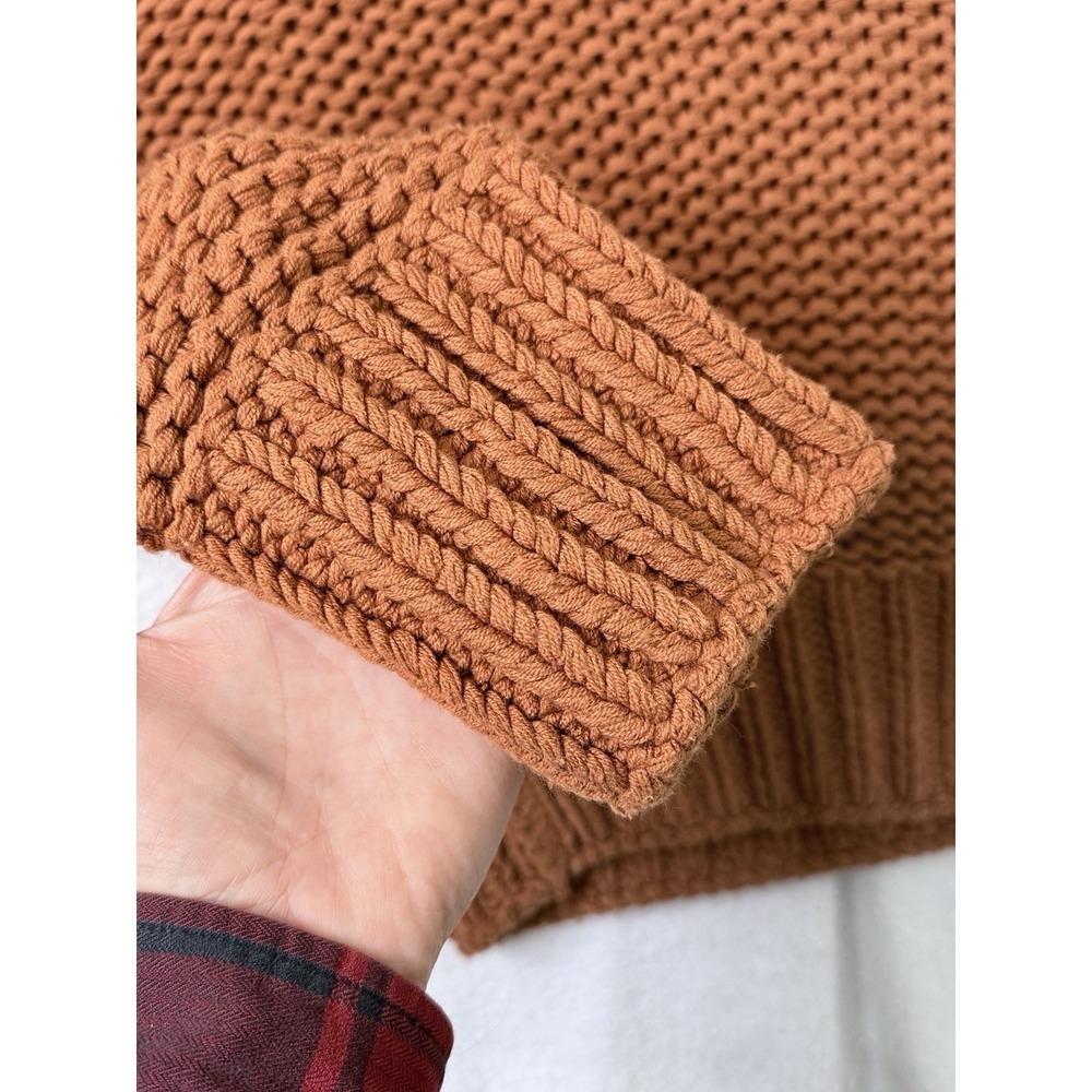 Free People Chunky Knit Mock Neck Sweater‎ Rust Orange Slouchy Boxy Boho M - Picture 8 of 16